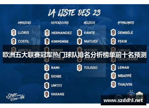 欧洲五大联赛冠军热门球队排名分析榜单前十名预测